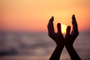 51919226 - silhouette of female hands during sunset. concept of life.
